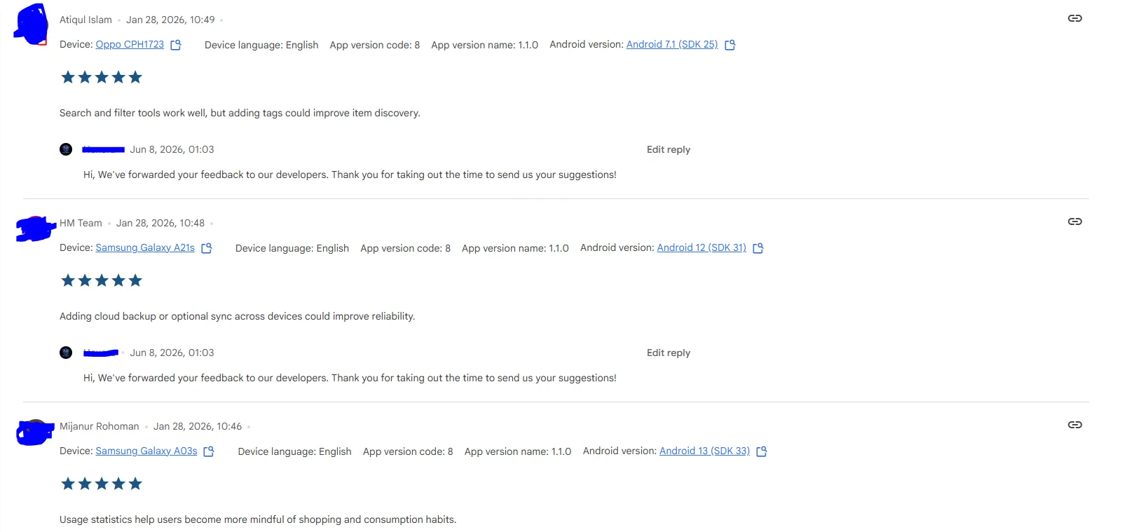 Receive feedback and bug reports